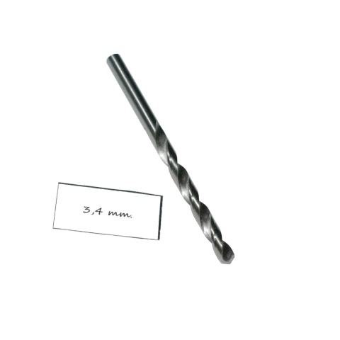 Wiertło spiralne walcowe 3,40 mm. DIN338 HSS. Do metalu, drewna i plastiku. Wiertło spiralne walcowe 3,40 mm. DIN338 HSS. Do metalu, drewna i plastiku.