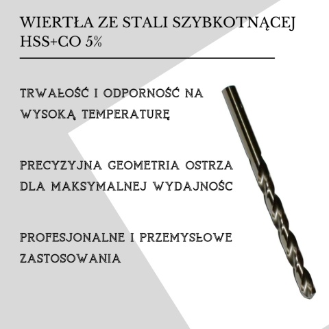 Wiertło kobaltowe do metalu, nierdzewki 12,8x145 mm. DIN338. HSS-Co.