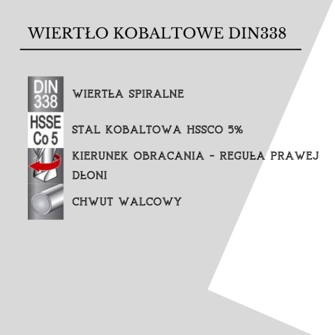 Wiertło kobaltowe do metalu, nierdzewki 12,8x145 mm. DIN338. HSS-Co.