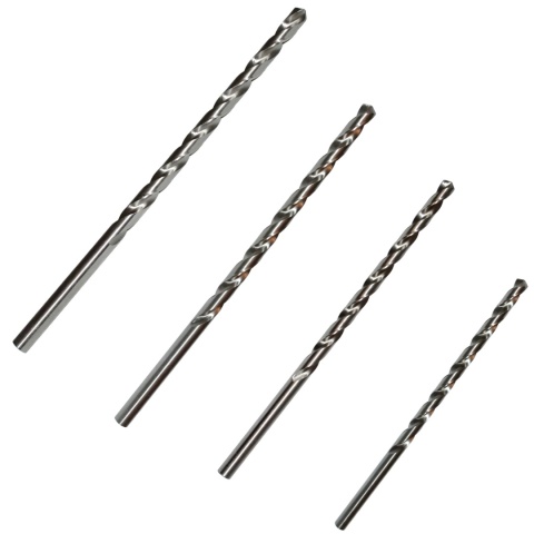 Zestaw 4 bardzo długich wierteł HSS (DIN 1869) - 3, 4, 5, 6 mm.