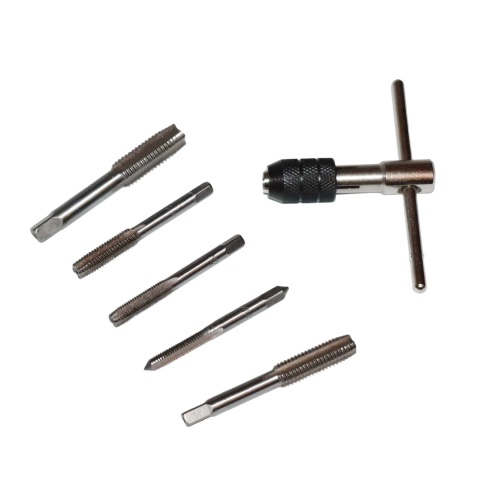 Zestaw gwintowników M6-M12 + pokrętło zaciskowe - stal narzędziowa 6el