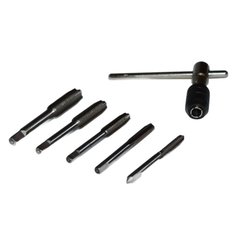 Zestaw gwintowników M6-M12 + pokrętło zaciskowe - stal narzędziowa 6el