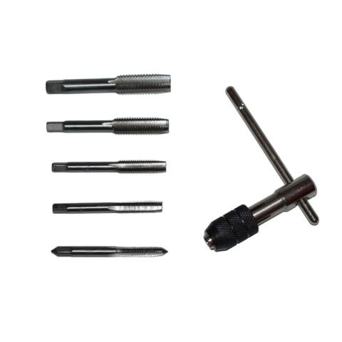 Zestaw gwintowników M6-M12 + pokrętło zaciskowe - stal narzędziowa 6el