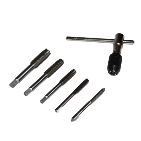 Zestaw gwintowników M6-M12 + pokrętło zaciskowe - stal narzędziowa 6el