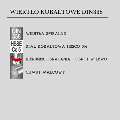 Zestaw wierteł lewoskrętnych do metalu, kobaltowych 6-8-10-12 mm HSS-Co