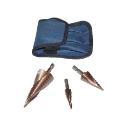 Zestaw wierteł stopniowych kobaltowych HSS-Co 4-12 / 4-20 / 4-32 mm + etui