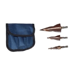 Zestaw wierteł stopniowych kobaltowych HSS-Co 4-12 / 4-20 / 4-32 mm + etui