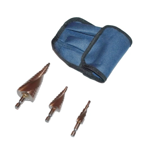 Zestaw wierteł stopniowych kobaltowych HSS-Co 4-12 / 4-20 / 4-32 mm + etui