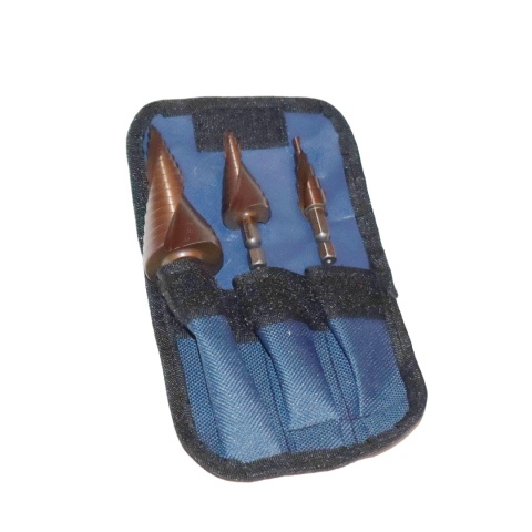 Zestaw wierteł stopniowych kobaltowych HSS-Co 4-12 / 4-20 / 4-32 mm + etui