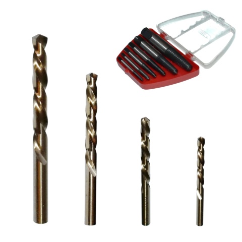 Zestaw wykrętaków M3-M25 + wiertła lewoskrętne HSSCo 1,5‑3-5-7-9-12 mm