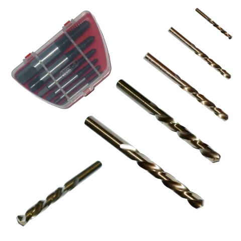 Zestaw wykrętaków M3-M25 + wiertła lewoskrętne HSSCo 1,5‑3-5-7-9-12 mm