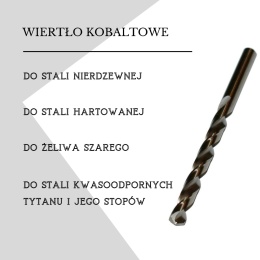 Wiertło kobaltowe DIN 338 4,9 mm. HSS-Co do stali i konstrukcji