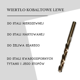 Zestaw wierteł lewoskrętnych do metalu, kobaltowych 2-10 mm. 9 szt. HSS+Co