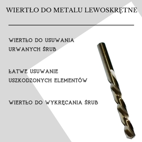Zestaw wierteł lewoskrętnych do metalu, kobaltowych 2-10 mm. 9 szt. HSS+Co