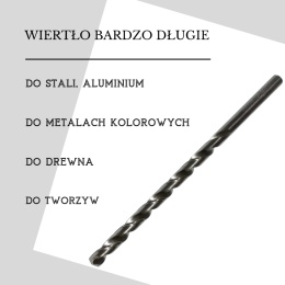 Wiertło bardzo długie 8,0x305 mm. HSS. Wiertła do metalu. DIN1869.