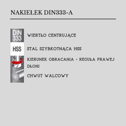 Nawiertak nakiełek HSS 2,5 mm - wiertło centrujące do metalu. DIN333-A