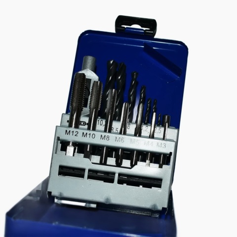 Zestaw gwintowników i wierteł M3-M12 + uchwyt, wiertła HSS - 13 szt.