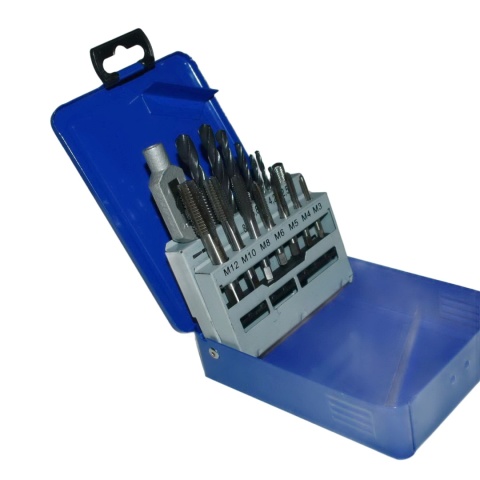 Zestaw gwintowników i wierteł M3-M12 + uchwyt, wiertła HSS - 13 szt.